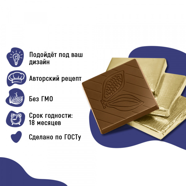Мини-плитки по 5 гр. из молочного шоколада в золотой фольге, 2000 шт. (10 кг)