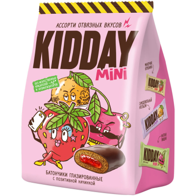 Батончик глазированный KIDDAY mini фруктовое ассорти, 300г