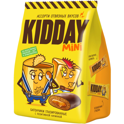 Батончик глазированный KIDDAY mini ассорти карамель и сгущенка, 300г